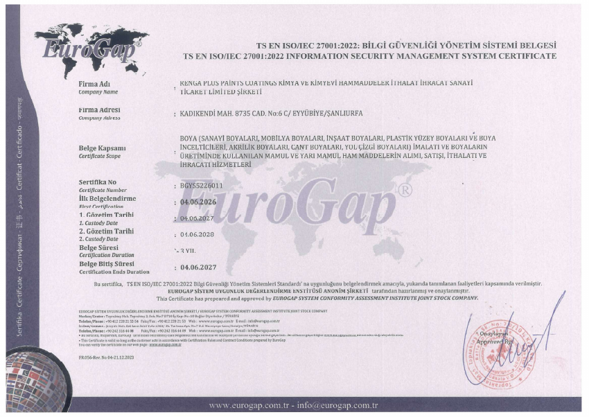 Renga Plus ISO 27001 belgesi