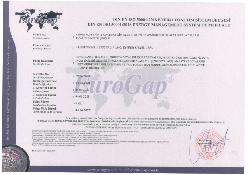 Renga Plus ISO 50001 belgesi
