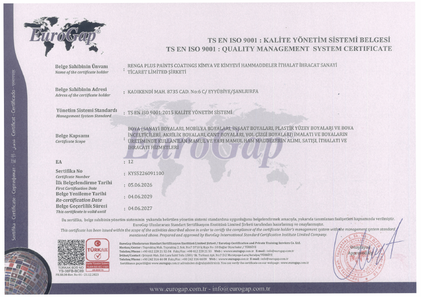 Renga Plus ISO 9001 belgesi