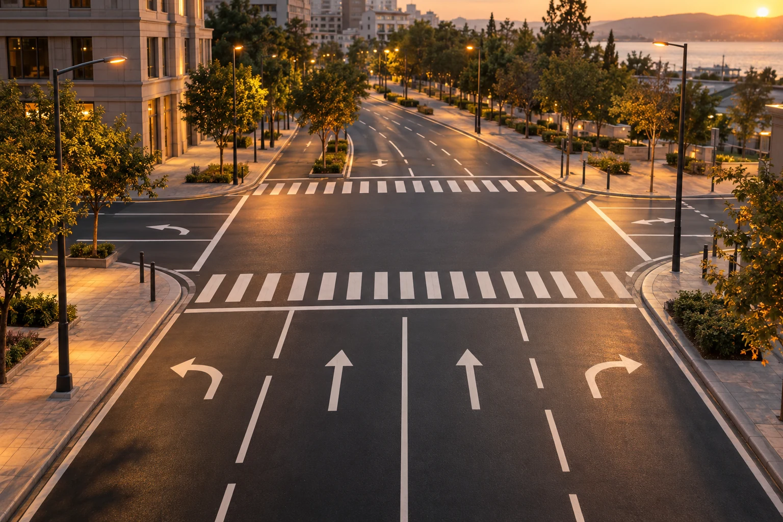Asfalt yol üzerinde beyaz yol çizgileri