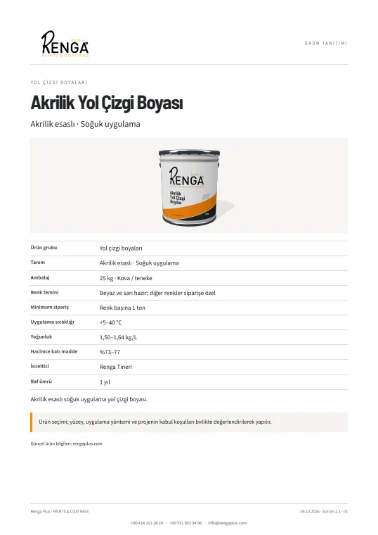 Akrilik Yol Çizgi Boyası — broşür kapağı