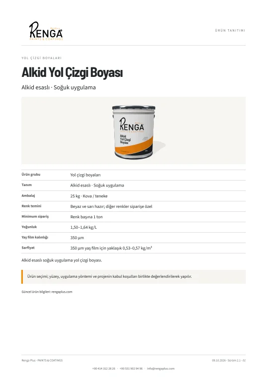 Alkid Yol Çizgi Boyası — broşür kapağı