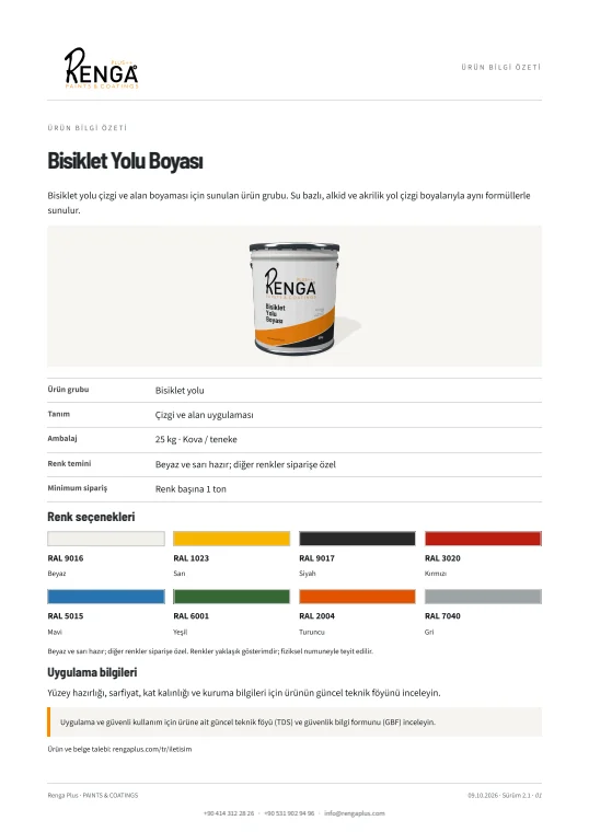 Bisiklet Yolu Boyası — ürün bilgisi kapağı