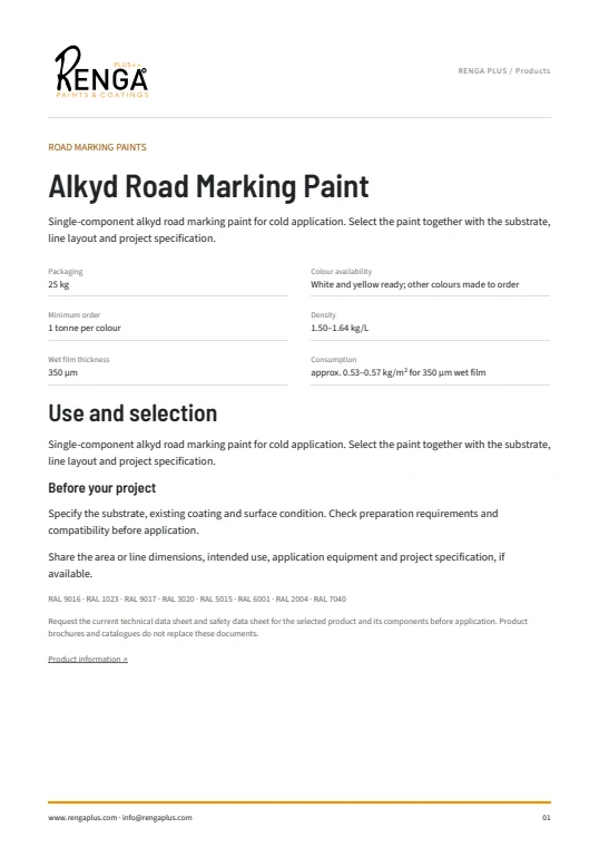 Alkyd Road Marking Paint — Product information cover