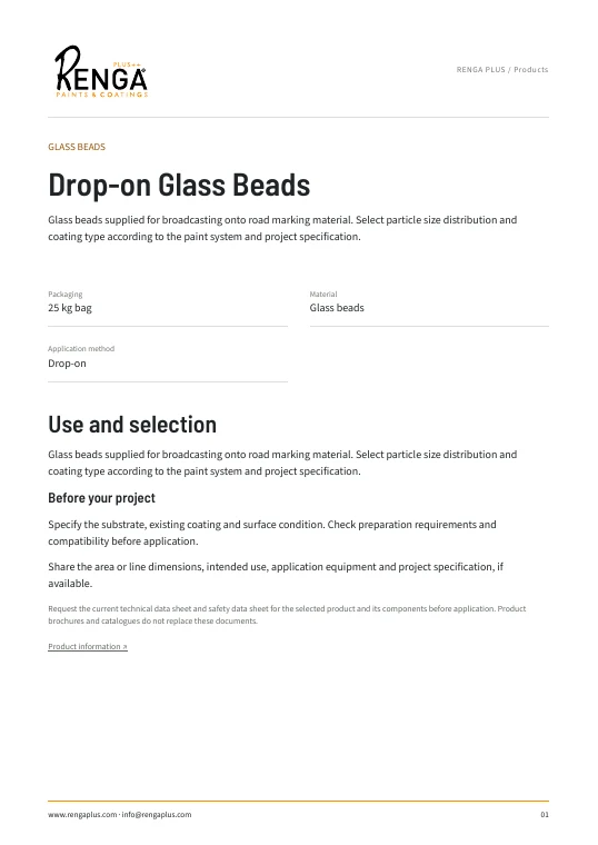 Drop-on Glass Beads — Product information cover