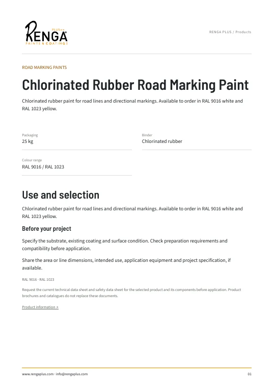 Chlorinated Rubber Road Marking Paint — Product information cover