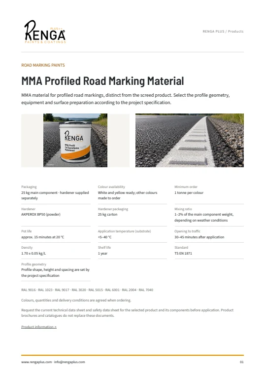 MMA Profiled Road Marking Material — Brochure cover