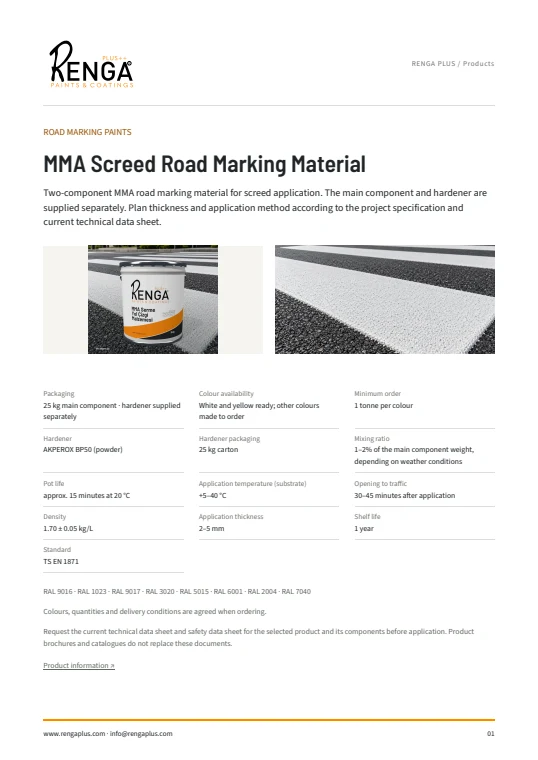 MMA Screed Road Marking Material — Brochure cover