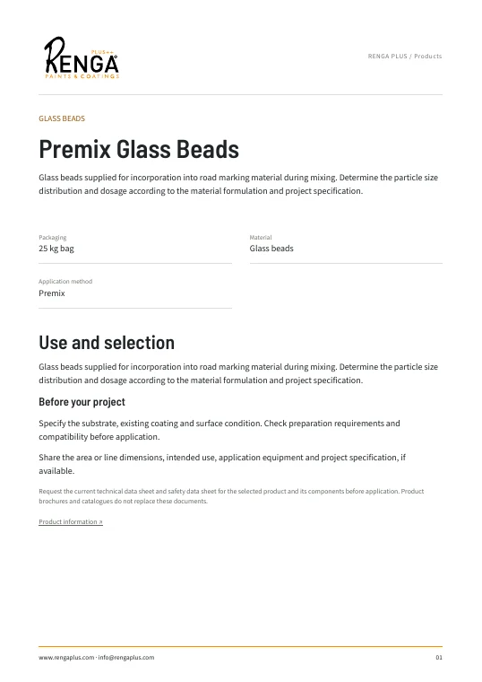 Premix Glass Beads — Product information cover