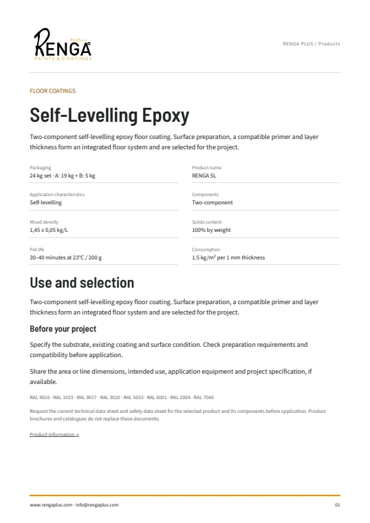 Self-Levelling Epoxy — Product information cover