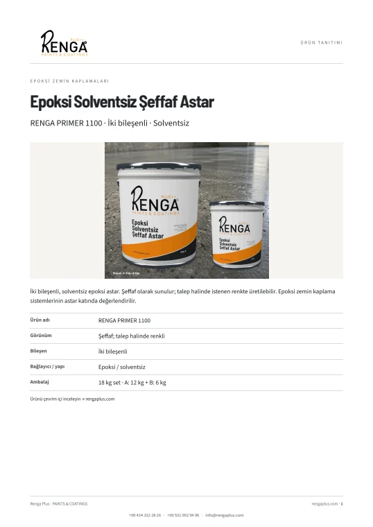 Epoksi Solventsiz Şeffaf Astar — broşür kapağı