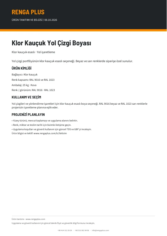Klor Kauçuk Yol Çizgi Boyası — ürün bilgisi kapağı