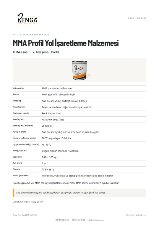 MMA Profil Yol İşaretleme Malzemesi — broşür kapağı