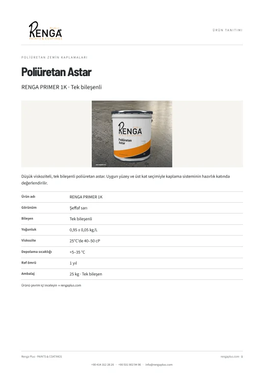 Poliüretan Astar — broşür kapağı