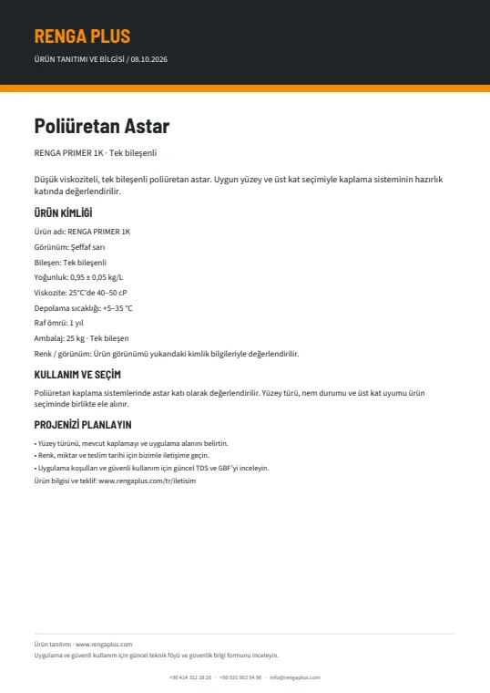 Poliüretan Astar — ürün bilgisi kapağı
