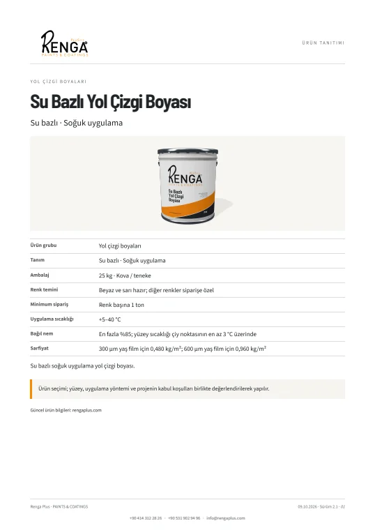 Su Bazlı Yol Çizgi Boyası — broşür kapağı
